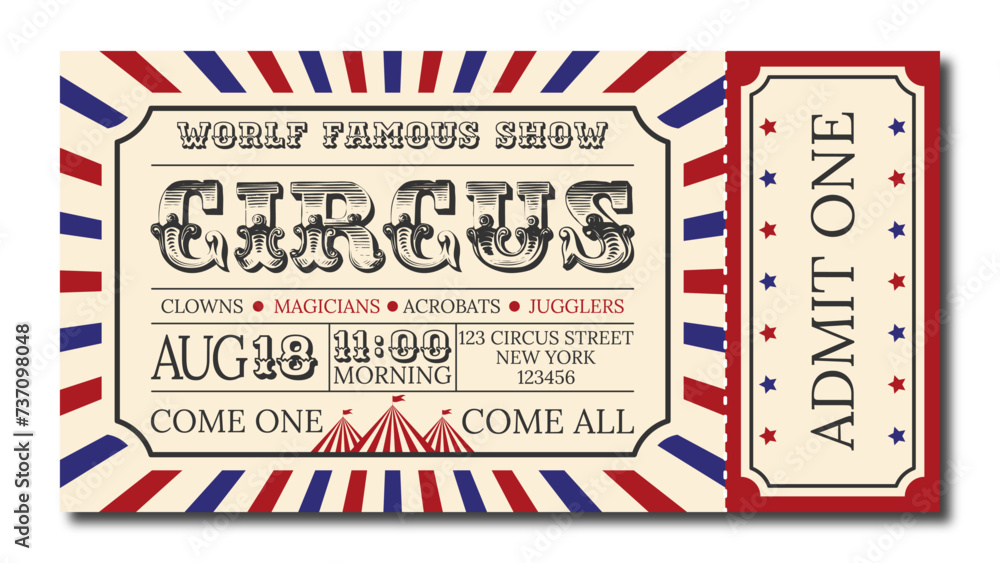 Circus ticket - obrazy, fototapety, plakaty 