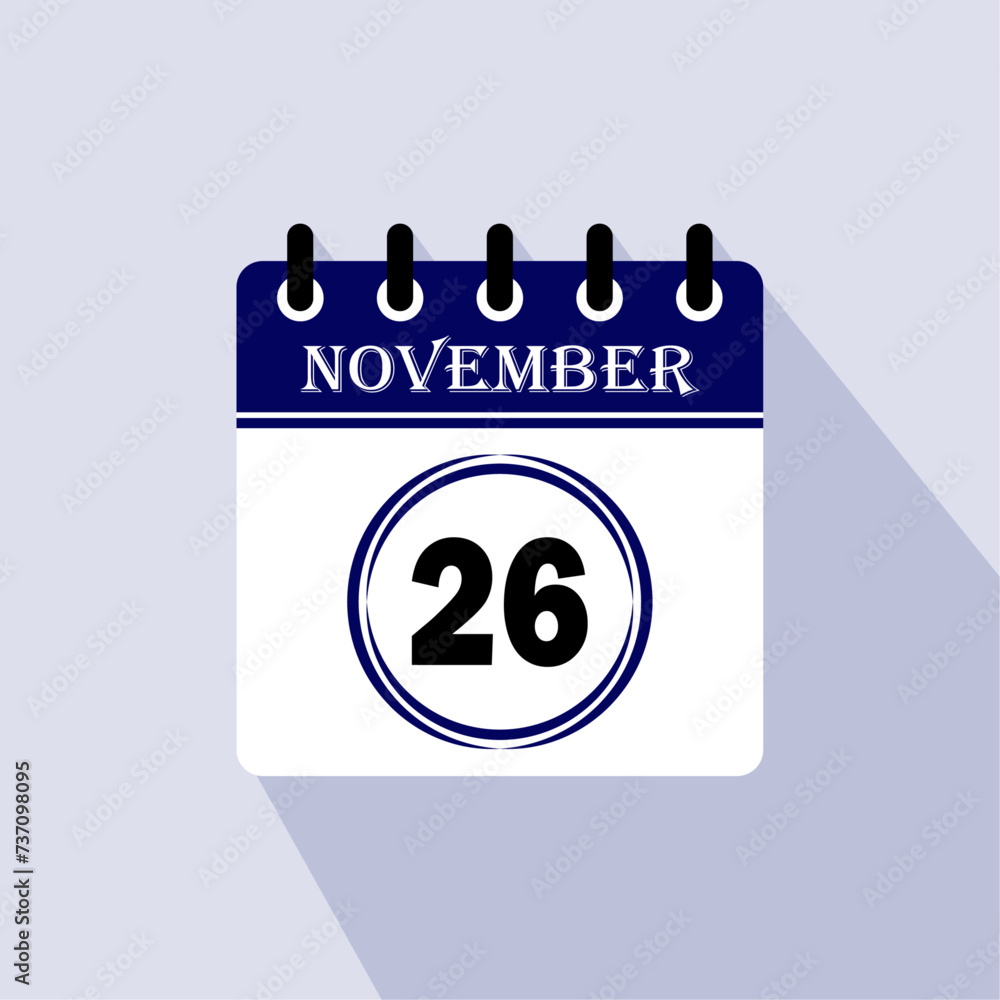 Icon calendar day - 26 November. 26 days of the month, vector illustration. Icon calendar day - 26 November. 26 days of the month, vector illustration.