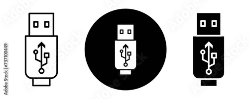 USB outline icon collection or set. USB Thin vector line art