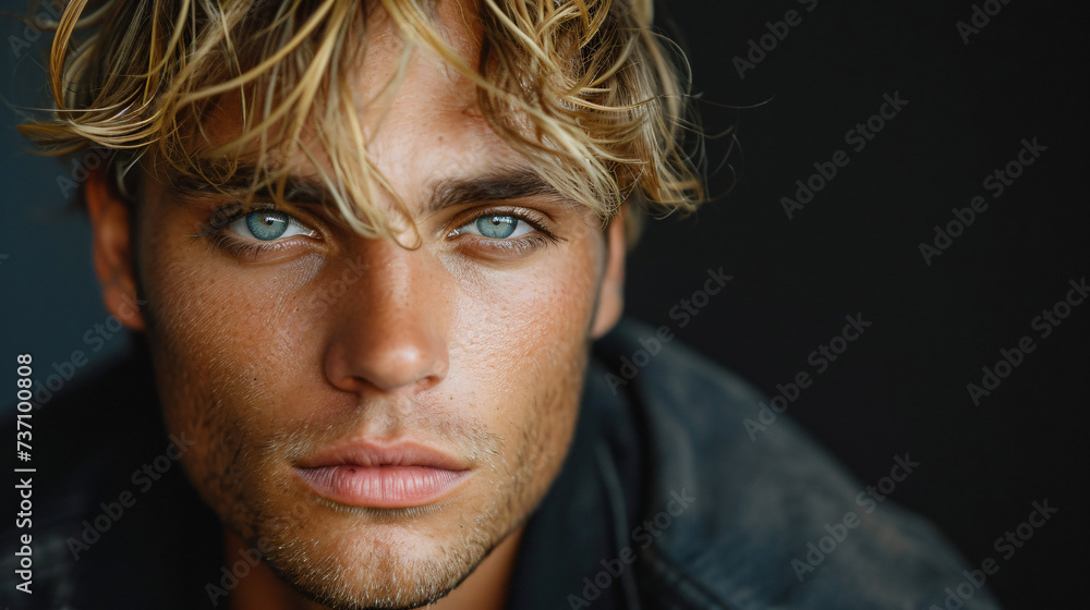 Confident and handsome young blonde man  looking at camera.  - obrazy, fototapety, plakaty 