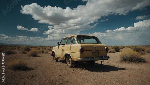 abandoned car in the desert