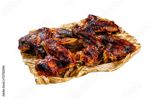 BBQ chicken wings. Farm organic meat.  Isolated, Transparent background.