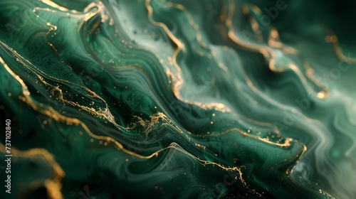 An abstract fluid design featuring a blend of deep emerald green and antique bronze, reminiscent of a regal tapestry.