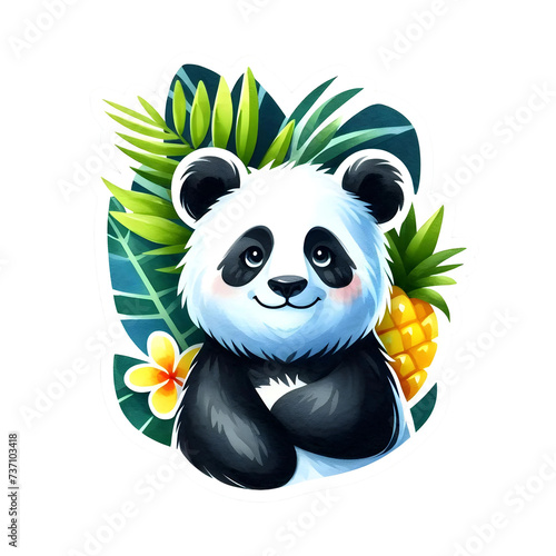 Watercolor Tropical Panda Clipart