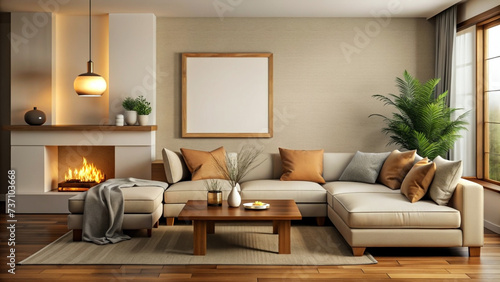 Minimalist modern living room with frame mockup