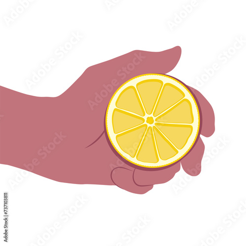 Illustrated colorful hand holding a lemon