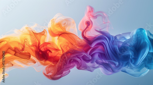 Abstract swirls of multicolored smoke intertwining against a light blue background.