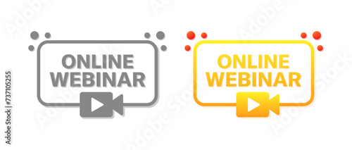 Online webinar signs. Webinar buttons. Flat style. Vector icons