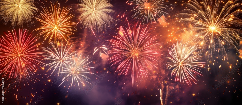 Naklejka premium Colorful Fireworks Exploding in the Night Sky Celebrating Event