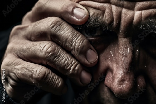 An old man with mental problems full of tears, depression and anxiety photo
