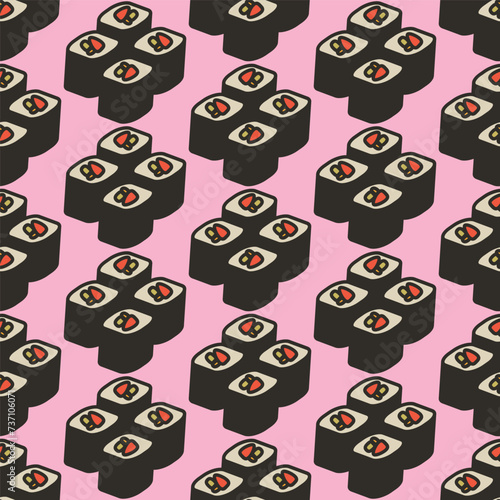 Colorful seamless pattern with sushi rolls. Vector print, background, design in simple contemporary style