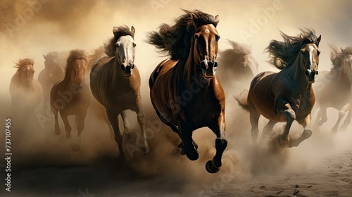 Herd of Horses running with dust behind them © Classy designs