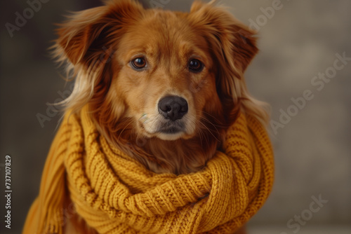 Yellow scarf adding charm to a dog in an indoor setting