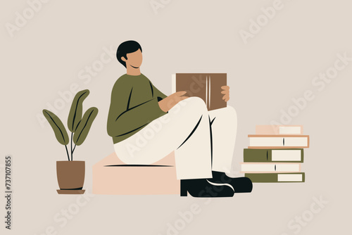 Man Reading a Book Vector Illustration