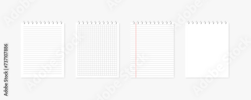 Mockup of a blank notepad sheet. Notepad sheet icon set. Flat style. Vector icons