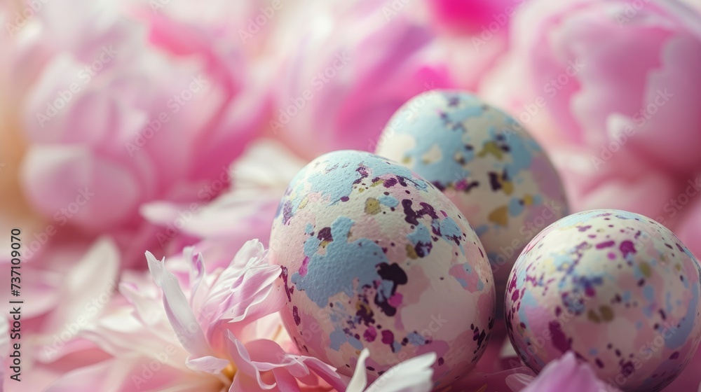 Fototapeta premium Easter eggs with peonies.