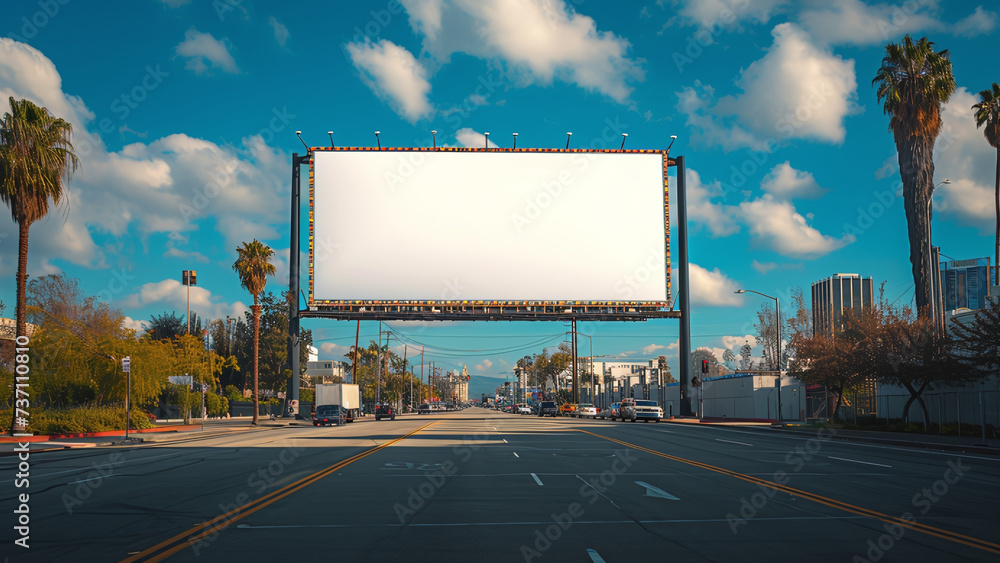 Empty Billboard on City Street:Day Time Commercial Advertising Empty Billboard on City Street:Day Time Commercial Advertising