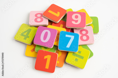 Math number colorful on white background  education study mathematics learning teach concept.