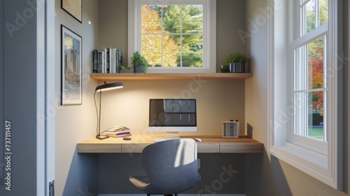 Compact and organised work nook with a floating desk. Generative ai
