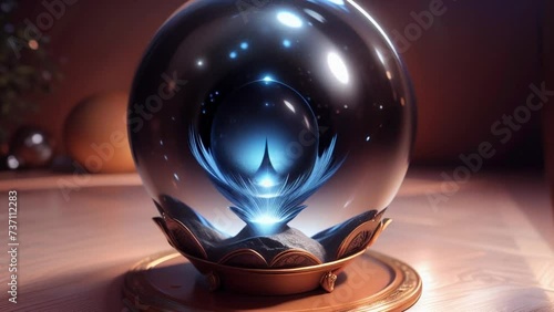 The orb of fortune with galaxy inside. Spirituality and forecasting glass orb. Loopable. AI generated	
 photo