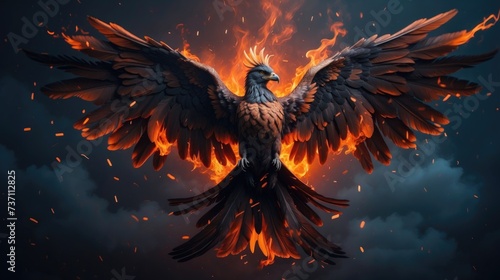 Phoenix  simple tattoo graphic style  flying  made of fire  wings shedding flames  Digital Art