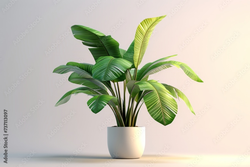 Lush green potted plant against a clean, neutral background, ideal for modern interior design themes. Lush green potted plant against a clean, neutral background, ideal for modern interior design themes.