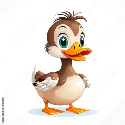 Cute Cartoon Duck  Vector illustration on a white background....