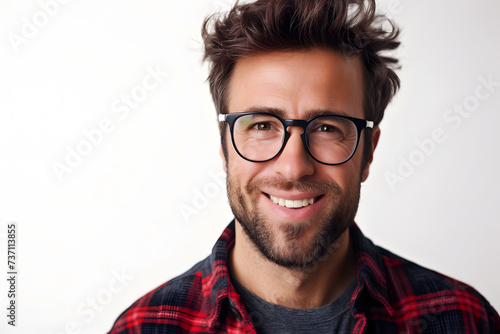 Closeup portrait of handsome man wearing eyeglass. Elegant man in glasses. Optics style for men © Oksana