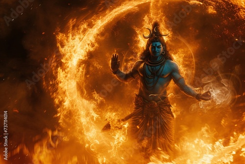 Shiva the Blue God of Destruction Generative AI photo