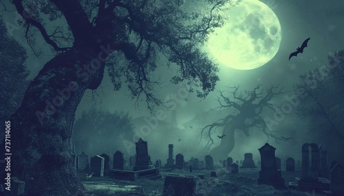 Ghostly Nighttime Graveyard A Halloween-Inspired Scene Generative AI photo