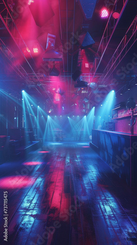 Generate a piece of art that showcases various lighting techniques used in underground music venues