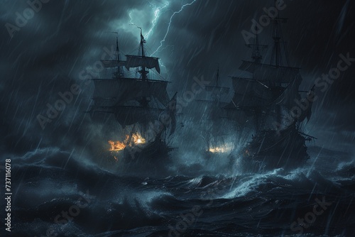 Sailing in the Rain A Stormy Night on the Ocean Generative AI