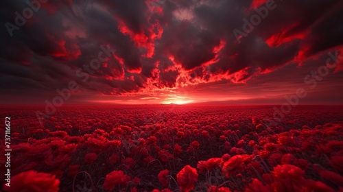 Red Sunset in a Field of Red Flowers A Stunning Snap for Your Social Media Feed Generative AI