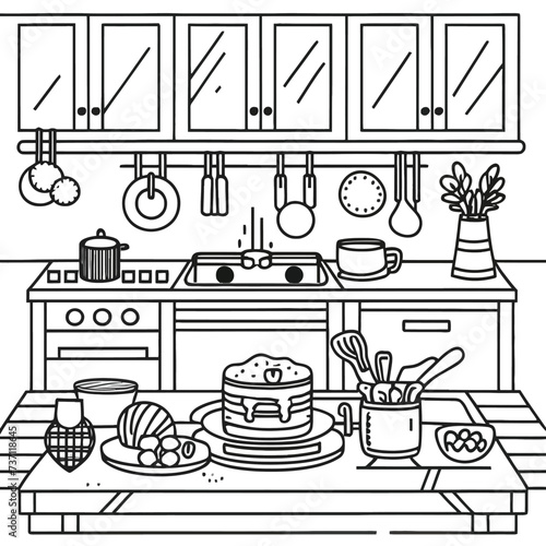 Kitchen Coloring Page Outline Vector