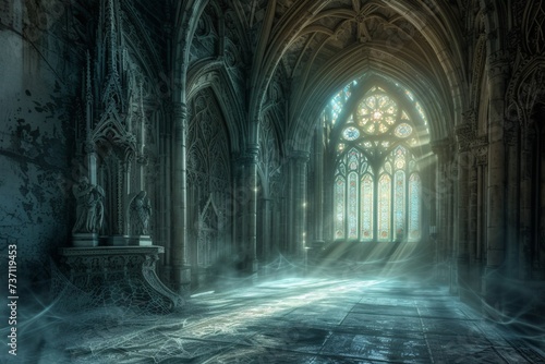 Gothic Cathedral A Hauntingly Beautiful Interior Generative AI