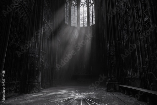 Stampa su tela Spider Web of Light A Gothic Cathedral Illuminated by a Sunbeam Generative AI