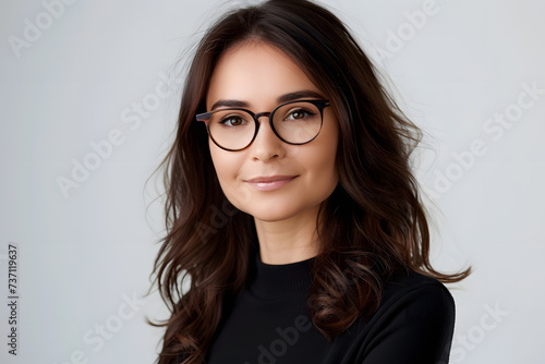 Closeup portrait of beautiful woman wearing eyeglass isolated on white background 