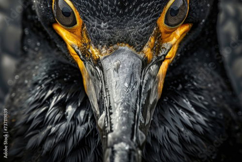 Close-up of a cormorant's face, revealing its intense gaze and distinctive features