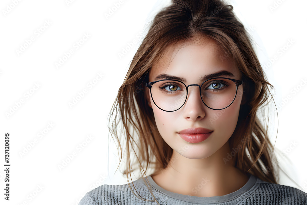 Closeup portrait of beautiful woman wearing eyeglass isolated on white background Closeup portrait of beautiful woman wearing eyeglass isolated on white background