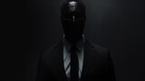 Black Suit, Black Tie, Black Shadow The Face of a Man in a Mask Generative AI