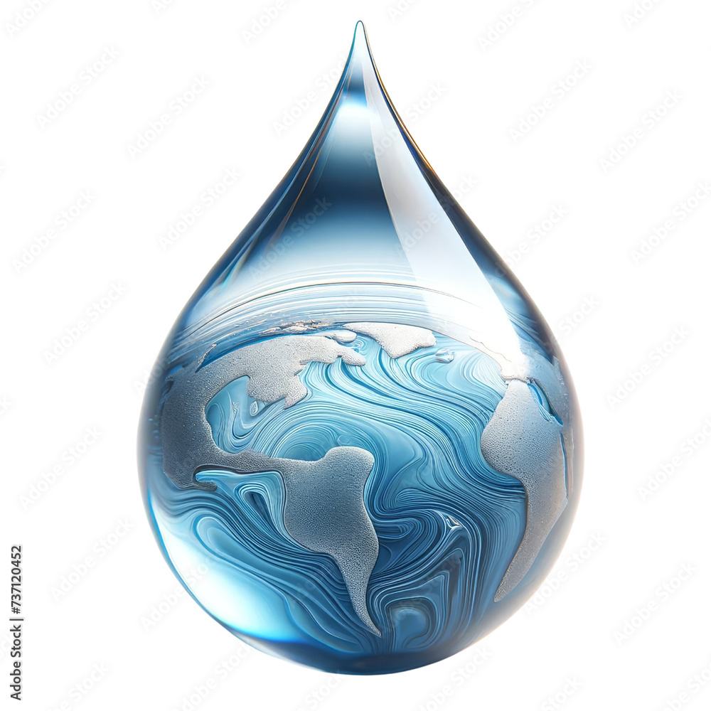 Obraz premium Elegant water droplet,World water day,Nature,Environment,3D rendering illustration,isolated on a transparent background.