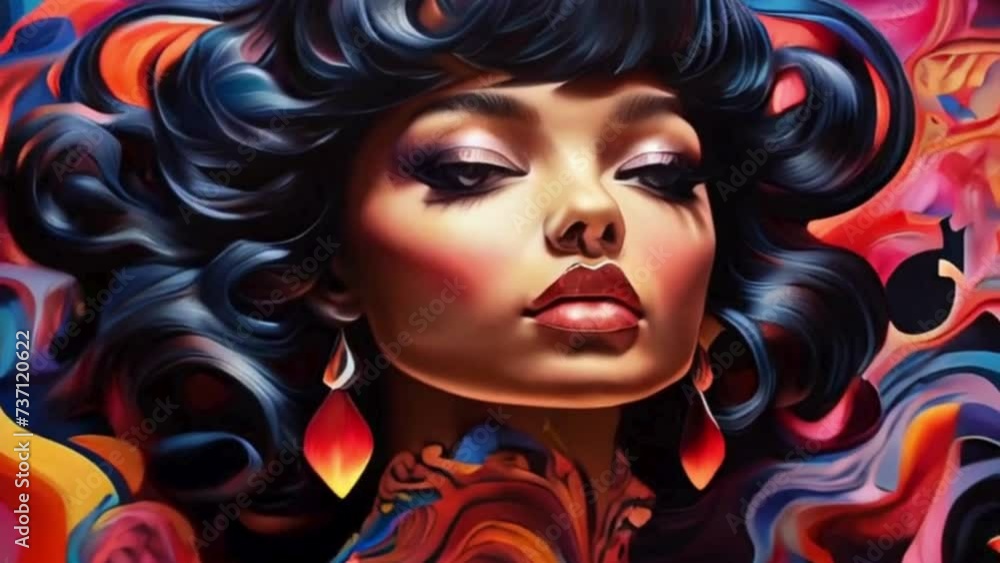woman with black hair and colorful canvas, abstract wallpaper woman with black hair and colorful canvas, abstract wallpaper
