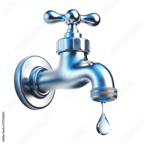Faucet dripping water,World water day,Nature,Environment,3D rendering illustration,isolated on a transparent background. photo