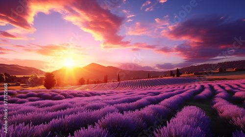  landscape with lavender field at sunset