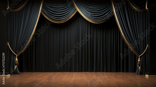 Stage curtains theater drapes and wooden stage floor