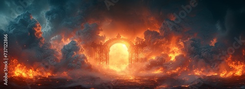 Fiery Gates of the Underworld A Blazing Night Sky Generative AI photo