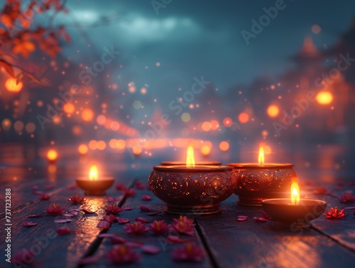 Fall's Enchanting Evening A Glowing Candlelit Night Generative AI