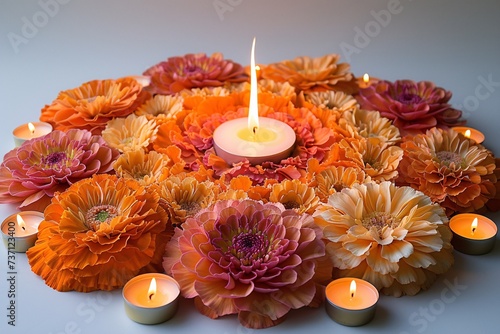Flower Power A Glowing Candle Meditation Circle Generative AI