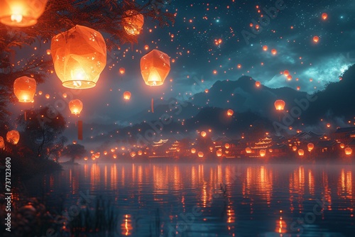 Glowing Lights in the Sky A Magical Nighttime Scene Generative AI