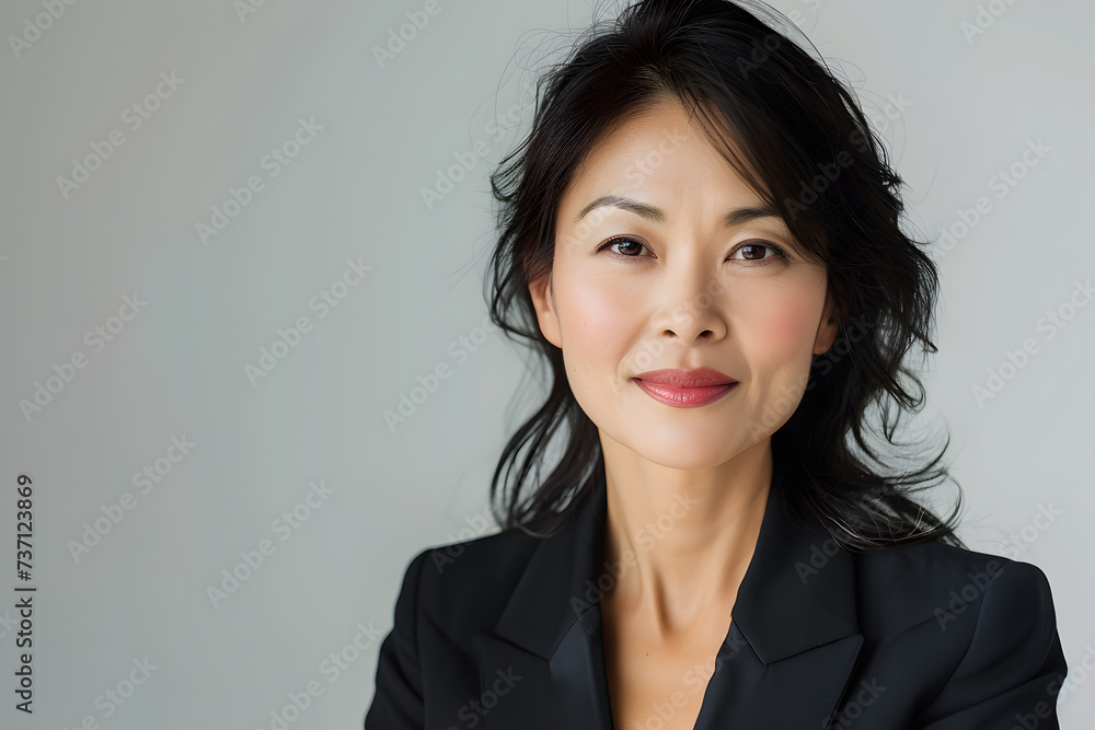 Close up portrait of beautiful mature asian woman isolated on white or light background Close up portrait of beautiful mature asian woman isolated on white or light background